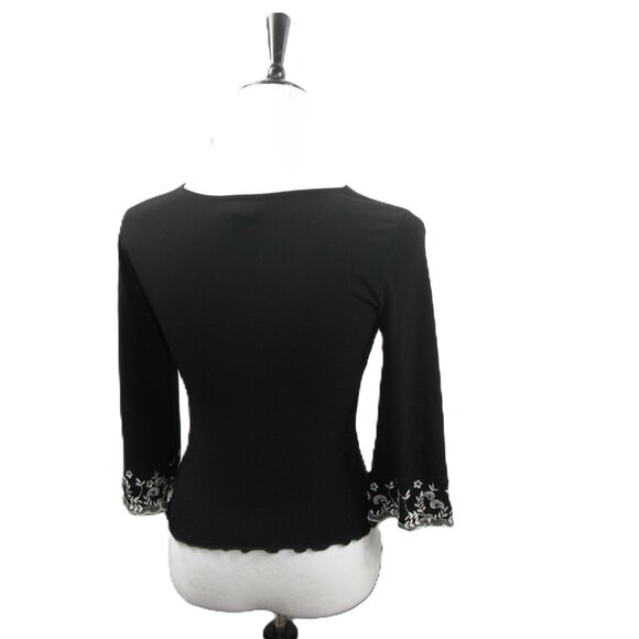 Express Black/White Floral Embroidered 3/4 Sleeve Cropped Top Size Small - Picture 4 of 6